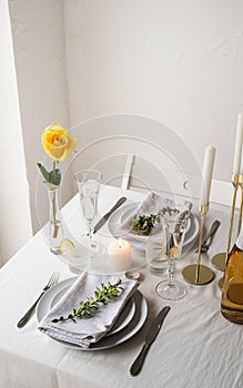 beautiful table setting for romantic dinner for two