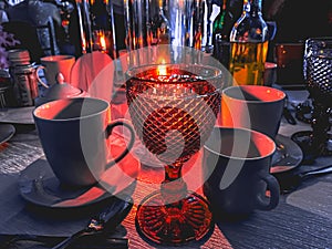 Beautiful tableware at a dining room.