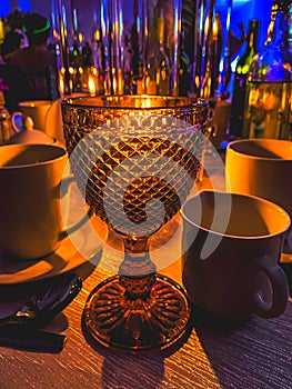 Beautiful tableware at a dining room.