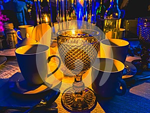Beautiful tableware at a dining room.