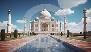 Beautiful The Taj Mahal Agra India with dramatic blue sky. Generative AI