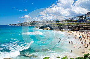 Beautiful Tamarama beach with Crowded people in a hot day.