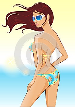 Beautiful tanned woman on sea