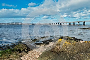 Beautiful Tay Railway Bridge in Dundee with Clear blue Skys