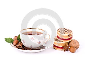 Beautiful tea set with cupcakes