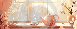 Beautiful teatime banner with copy space