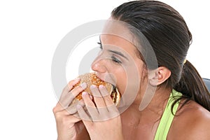 Beautiful Teen Girl Enjoying A Giant Cheeseburger