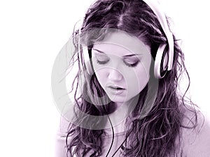 Beautiful Teen Girl with Headphones and Laptop