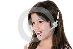 Beautiful Teen Girl With Headset Over White