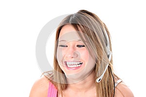 Beautiful Teen Girl With Headset Over White