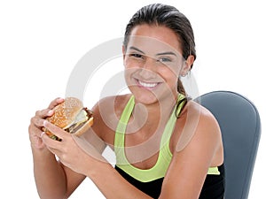 Beautiful Teen Girl Holding A Giant Cheeseburger