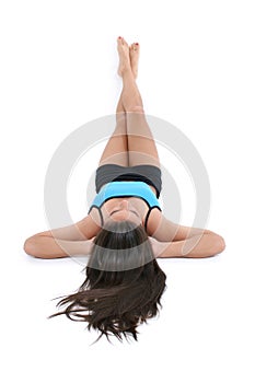 Beautiful Teen Girl Laying On Floor In Workout Clothes