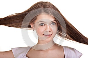 Beautiful teen girl with long hairs