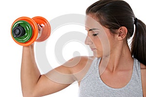 Beautiful Teen Girl Working Out With Hand Weights