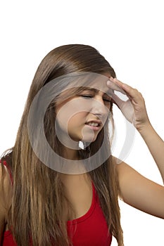 Beautiful teenage girl portrait with headache