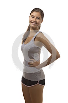 Beautiful teenage girl smiling portrait in sportwear photo