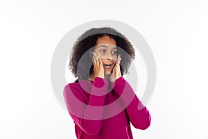 Beautiful teenager girl with pink sweater