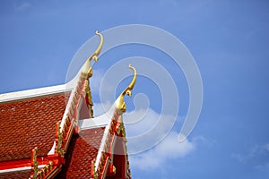 Beautiful temple roof art of buddhism church in  thailand