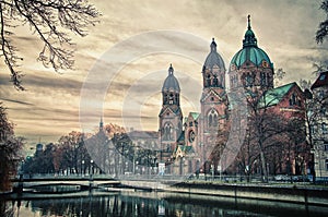 Beautiful temple at sunset. Europe landmark of Munich, Germany