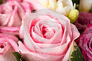 Beautiful and tender bouquet of flowers in the hat box