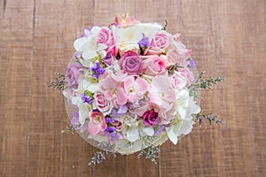 Beautiful tender wedding bouquet of cream roses and eustoma flowers