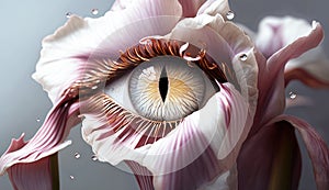 beautiful and tender white iris with grey eye