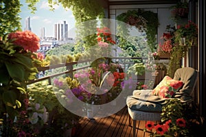 Beautiful terrace or balcony, urban garden concept