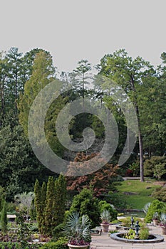 The beautiful terraced gardens and fish pond at Sarah Duke Gardens in Durham, North Carolina