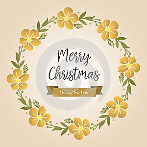 Beautiful text merry christmas and happy new year, with modern leaf floral frame. Vector