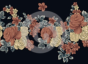 Beautiful textile flowers design with dark background