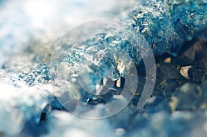 Beautiful texture of Blue crystals. mineral its blurred natural background. Winter Beautiful background. photo