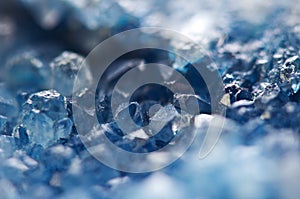 Beautiful texture of Blue crystals. mineral its blurred natural background. Winter Beautiful background. photo