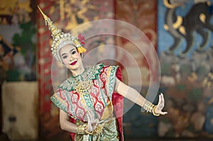 Beautiful Thai girl in the role of Sita Dancing beautifully in the pantomime show