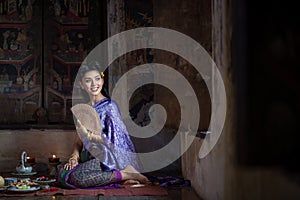 Beautiful Thai girl in Thai traditional costume.