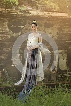 Beautiful Thai girl in Thai traditional costume