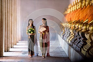 Beautiful Thai girl in Thai traditional costume