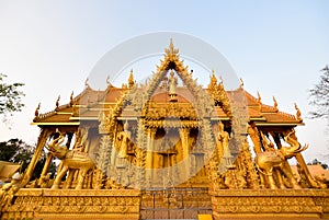 Beautiful Thai golden temple in sunset .Thailand