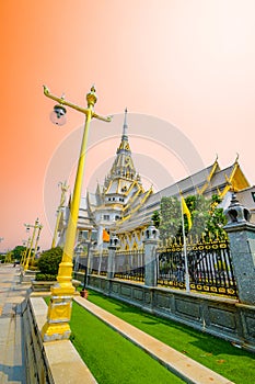 Beautiful Thai style church of Wat Sothon Wararam Worawihan in Chachoengsao Province