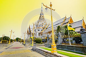 Beautiful Thai style church of Wat Sothon Wararam Worawihan in Chachoengsao Province