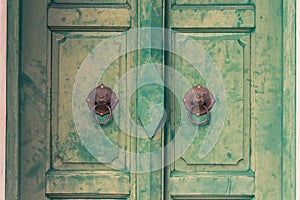 Beautiful Thai vintage and retro green door background