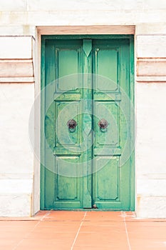 Beautiful Thai vintage and retro green door background