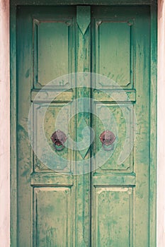 Beautiful Thai vintage and retro green door background