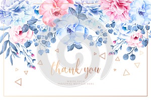 beautiful thank you card with watercolor flowers vector illustration