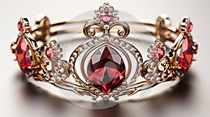 This beautiful tiara is a unique way to wear, inlaid with diamond and morganite, a big morganite of 10 carats, in the style of lig