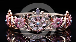 This beautiful tiara is a unique way to wear, inlaid with diamond and morganite, a big morganite of 10 carats, in the style of lig