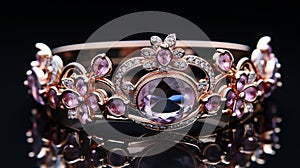 This beautiful tiara is a unique way to wear, inlaid with diamond and morganite, a big morganite of 10 carats, in the style of lig