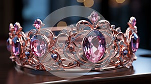 This beautiful tiara is a unique way to wear, inlaid with diamond and morganite, a big morganite of 10 carats, in the style of lig