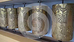 Beautiful Tibetan buddhist prayer brass wheels in Dharamsala, India