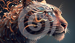 Beautiful tiger portrait. 3D rendering. Toned image.