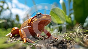 Beautiful tomato frog on the ground